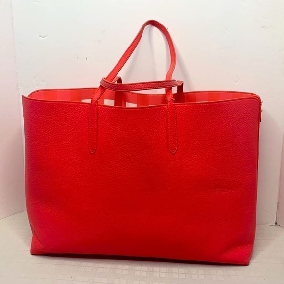 Authentic Draper James Leather Reversible Tote - Coral Gingham - - Picture 5 of 9